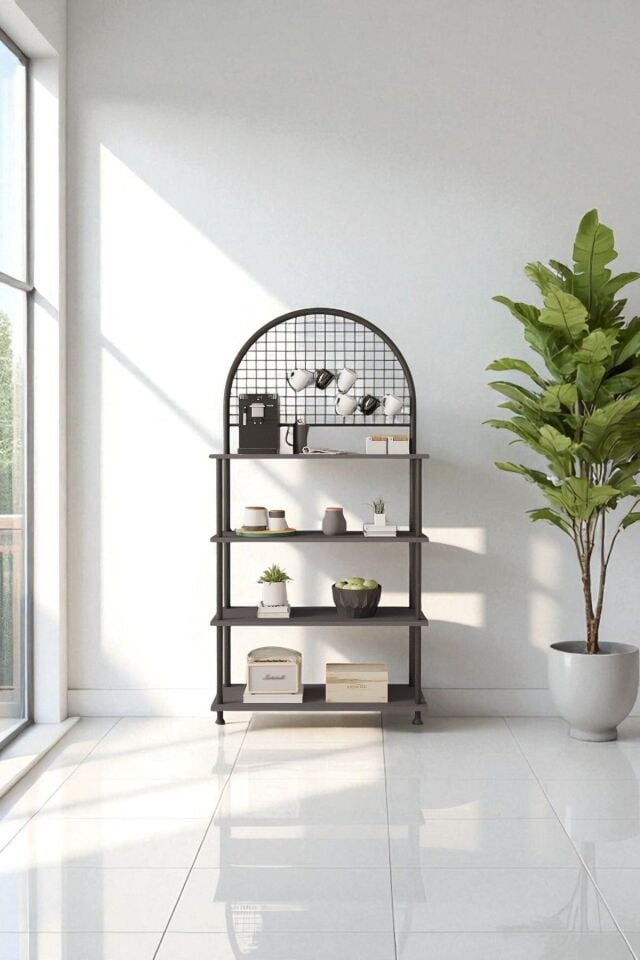 Çevir Kur 4 Raflı Kahve Köşesi Dolabı | Mutfak Düzenleyici Stand & Raf Ünitesi 71x167x35 cm Antrasit
