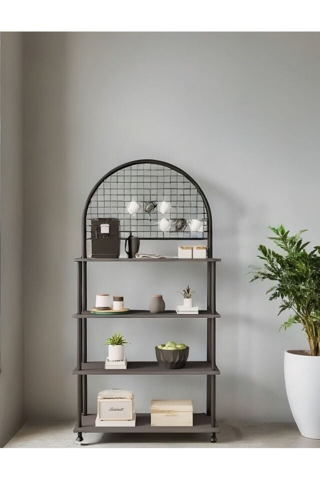 Çevir Kur 4 Raflı Kahve Köşesi Dolabı | Mutfak Düzenleyici Stand & Raf Ünitesi 71x167x35 cm Antrasit
