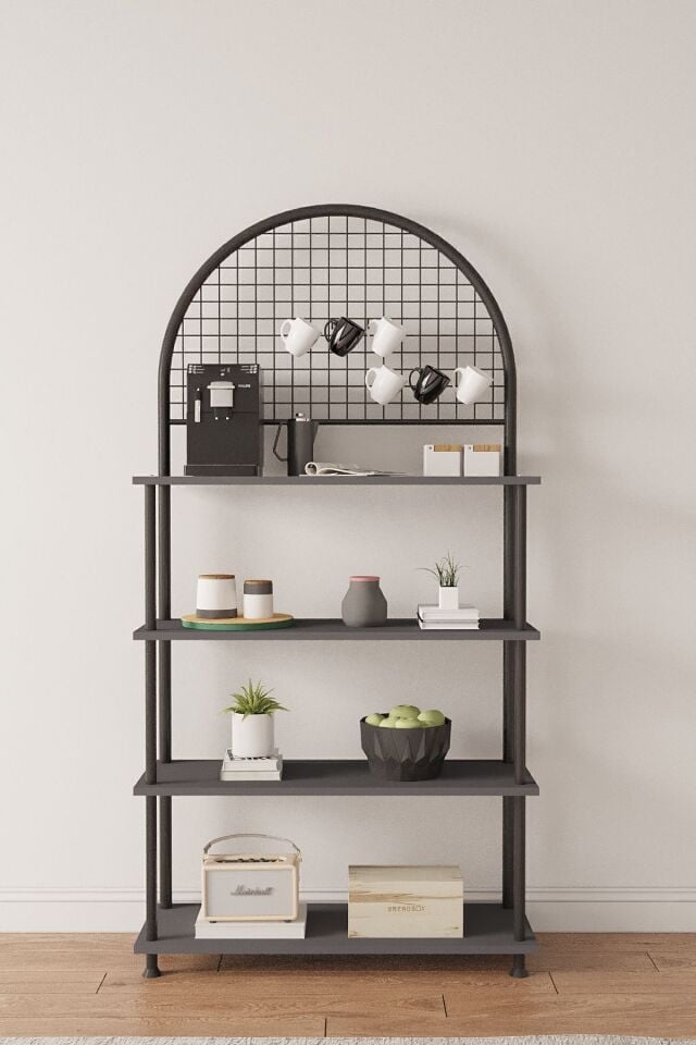 Çevir Kur 4 Raflı Kahve Köşesi Dolabı | Mutfak Düzenleyici Stand & Raf Ünitesi 71x167x35 cm Antrasit