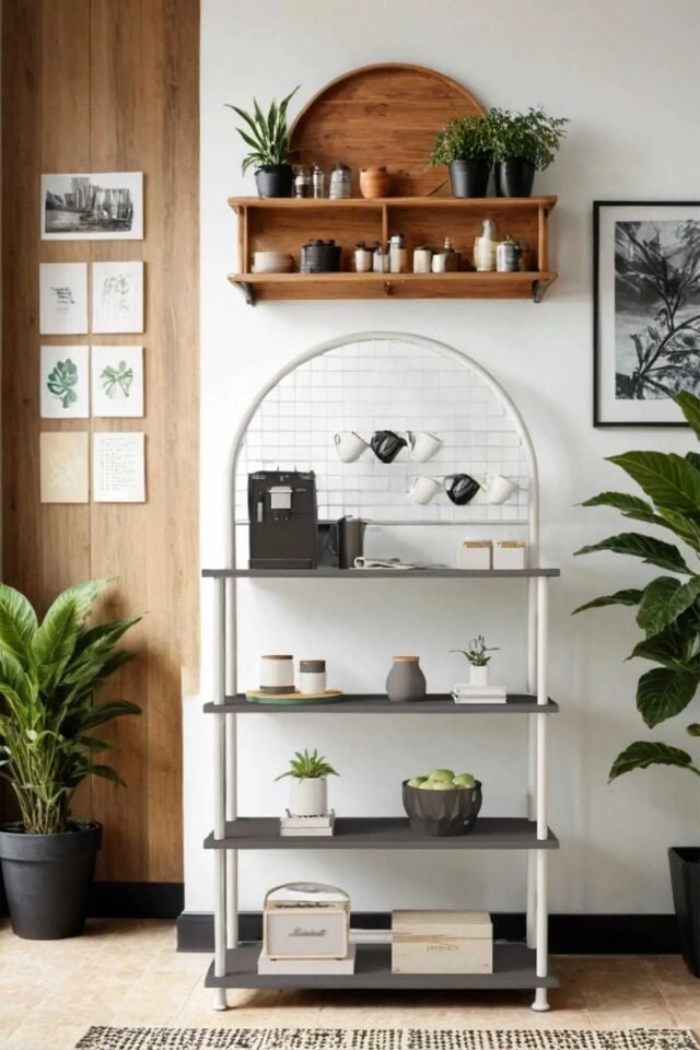 Mobitopya Çevir Kur 4 Raflı Kahve Köşesi Dolabı | Mutfak Düzenleyici Stand & Raf Ünitesi 71x167x35 cm Antrasit - Beyaz Demir