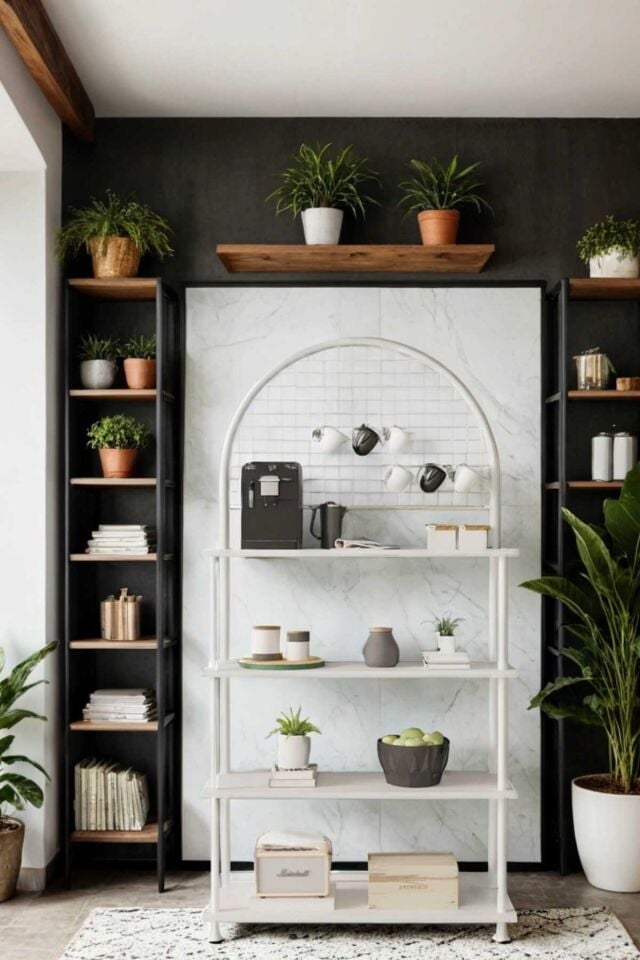 Mobitopya Çevir Kur 4 Raflı Kahve Köşesi Dolabı | Mutfak Düzenleyici Stand & Raf Ünitesi 71x167x35 cm Beyaz - Beyaz Demir