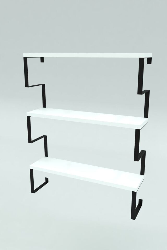 3 Katlı Metal Ayaklı Duvar Rafı | Kitaplık, Saksılık ve Dekoratif Raf 60x70x15 cm Beyaz