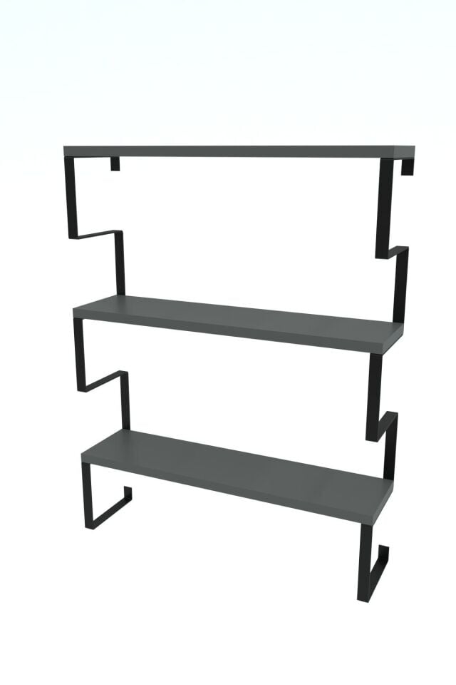 3 Katlı Metal Ayaklı Duvar Rafı | Kitaplık, Saksılık ve Dekoratif Raf 60x70x15 cm Antrasit