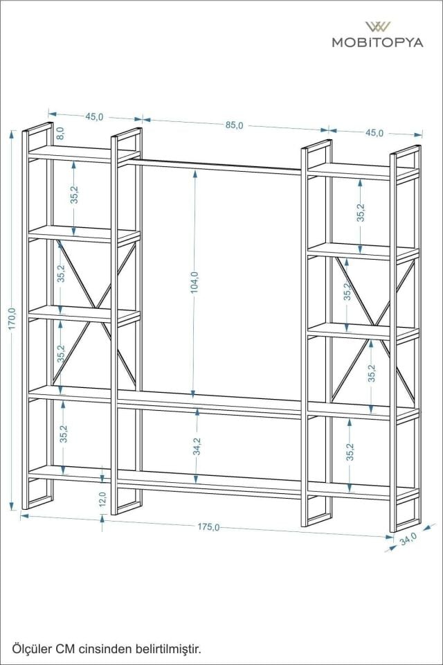 Nilamu Elbise Dolabı | Metal Gövdeli Açık Askılık & Organizer Dolap 175x170x34 Cm Atlantik Çam