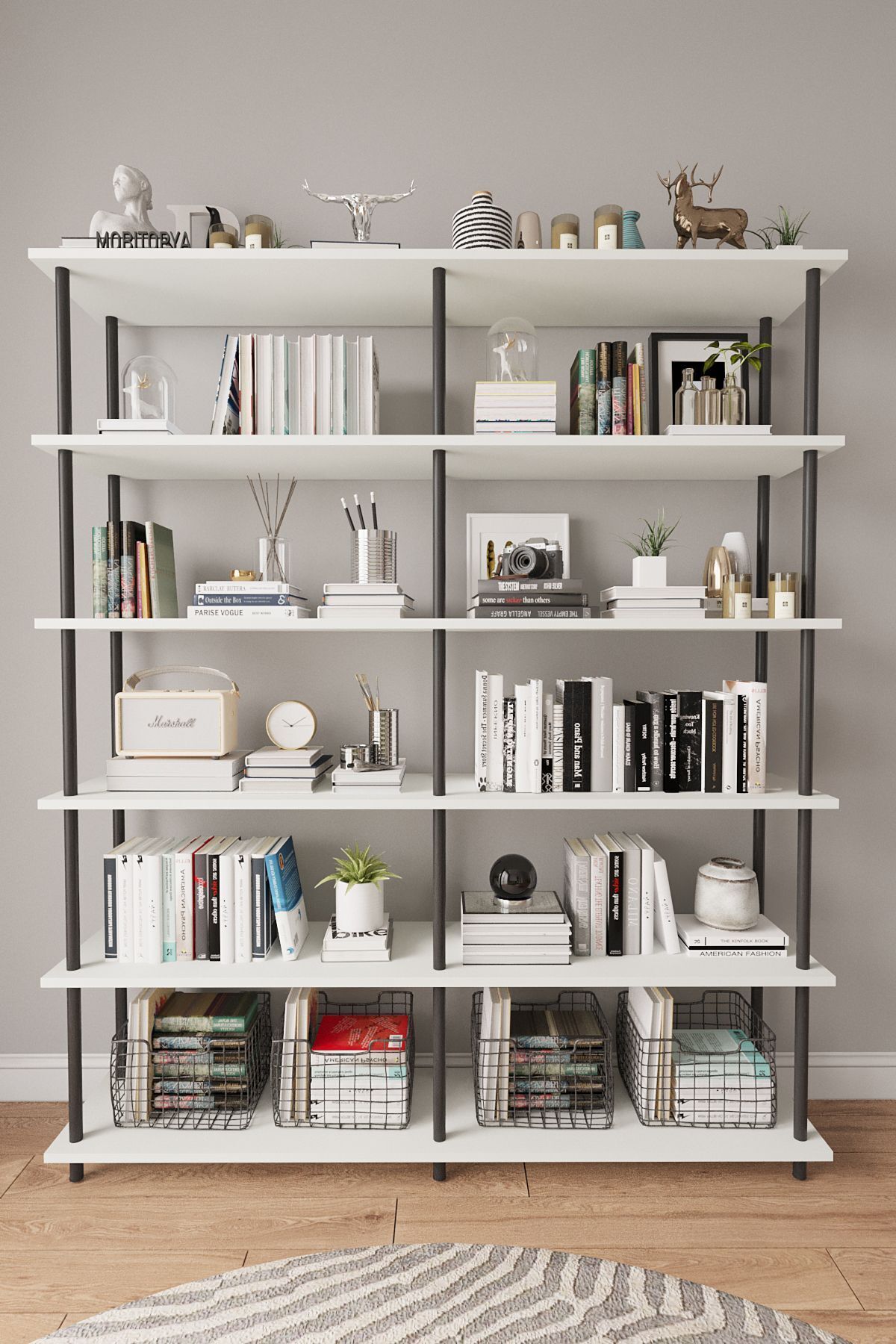 Mobitopya Çevir Kur 150 Cm Kitaplık | Organizer , Ofis , Ev , 5 Raflı Kitaplık 150x177x29 cm Beyaz
