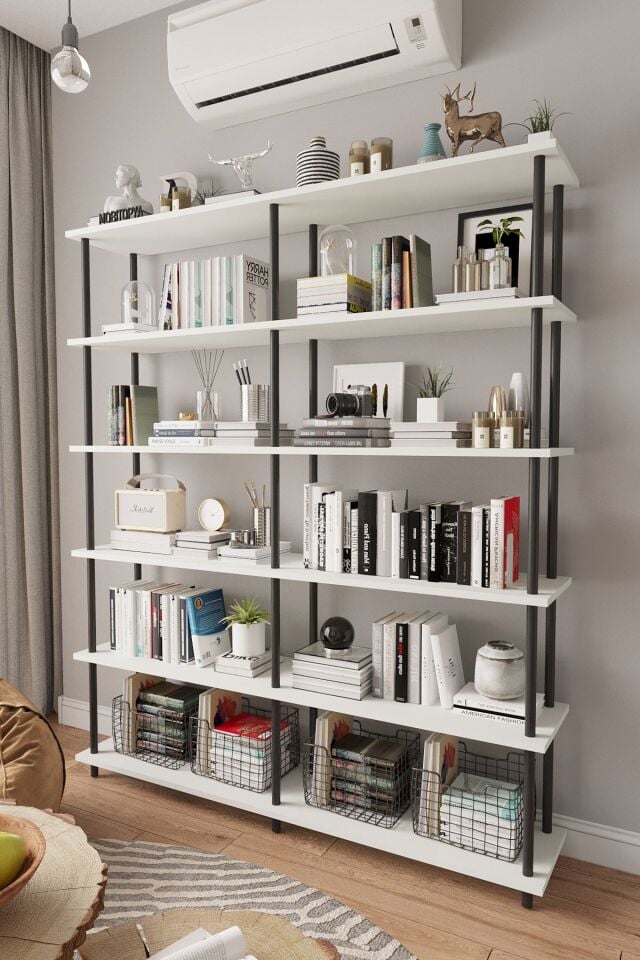 Mobitopya Çevir Kur 150 Cm Kitaplık | Organizer , Ofis , Ev , 5 Raflı Kitaplık 150x177x29 cm Beyaz