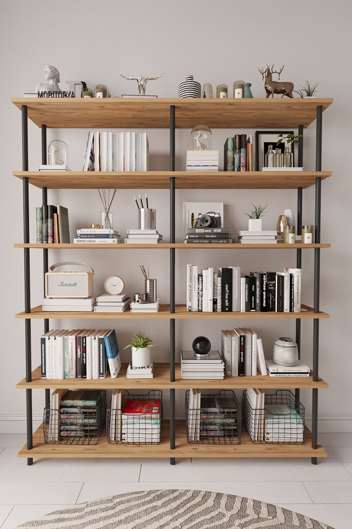 Mobitopya Çevir Kur 150 Cm Kitaplık | Organizer , Ofis , Ev , 5 Raflı Kitaplık 150x177x29 cm Atlantik Çam