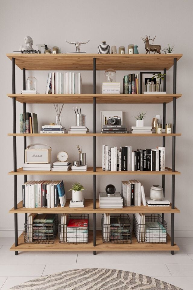 Mobitopya Çevir Kur 150 Cm Kitaplık | Organizer , Ofis , Ev , 5 Raflı Kitaplık 150x177x29 cm Atlantik Çam