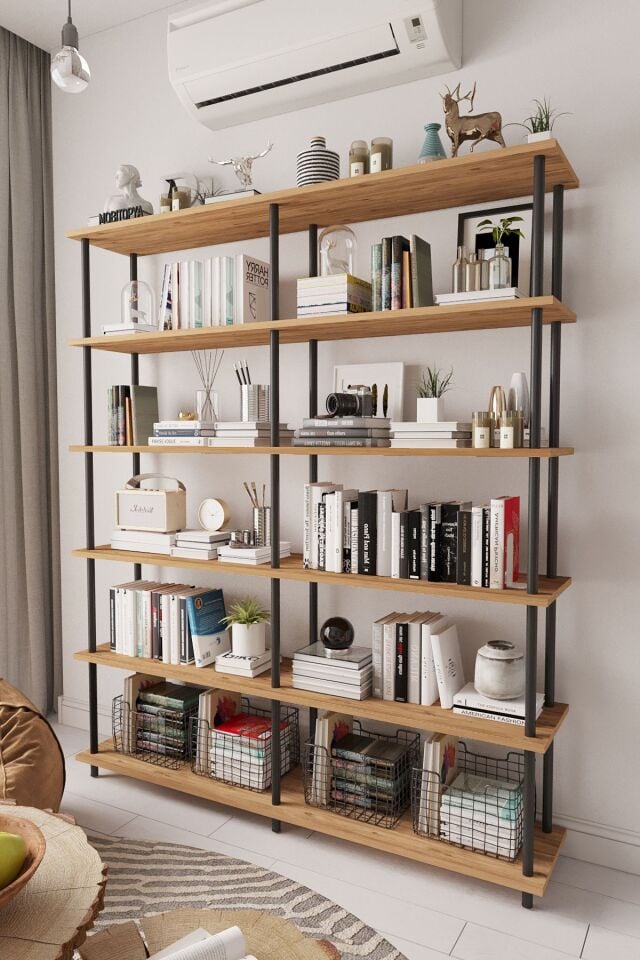 Mobitopya Çevir Kur 150 Cm Kitaplık | Organizer , Ofis , Ev , 5 Raflı Kitaplık 150x177x29 cm Atlantik Çam