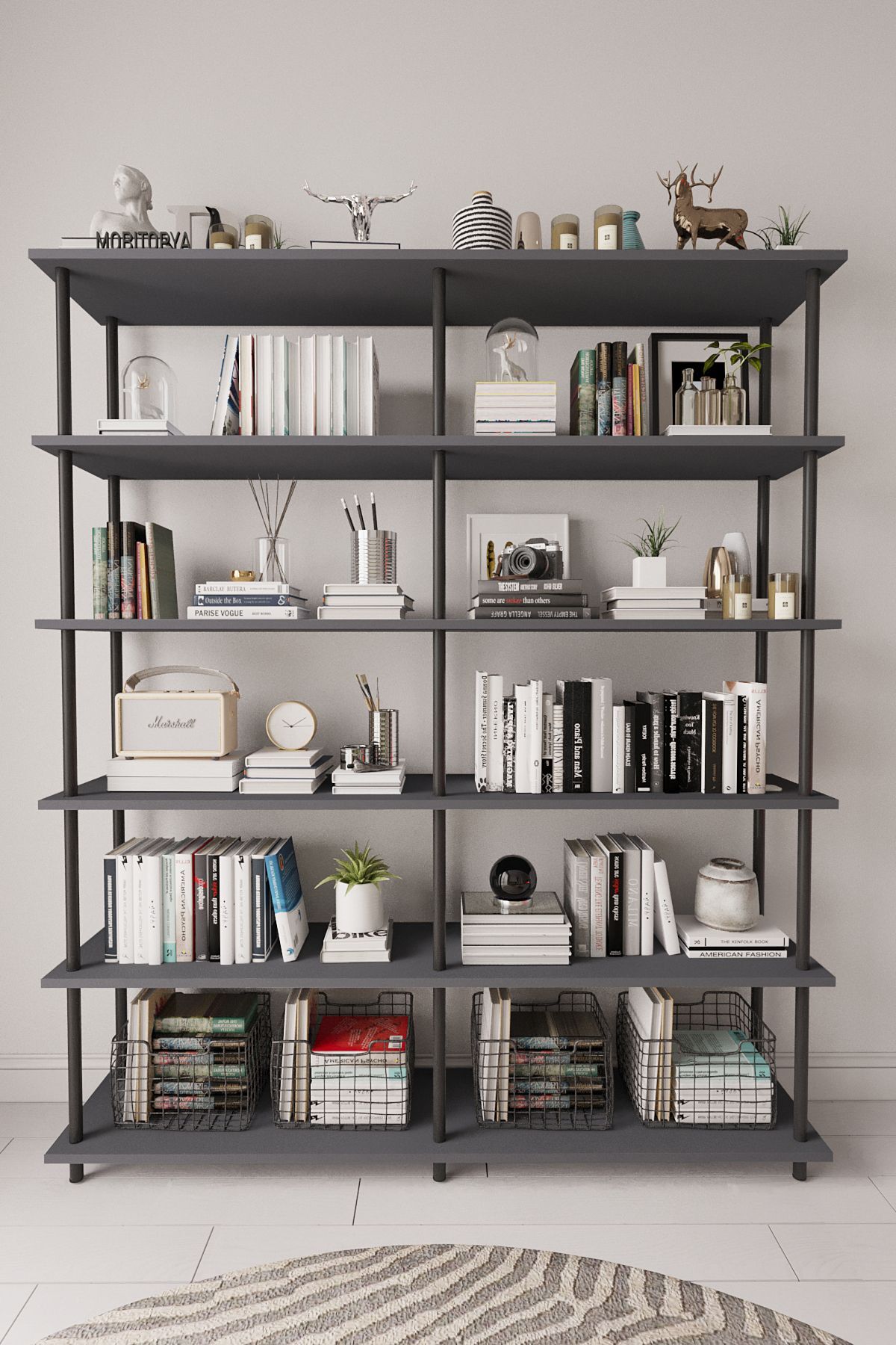 Nilamu 150 Cm Kitaplık | Organizer , Ofis , Ev , 5 Raflı Kitaplık 150x170x34 cm Antrasit