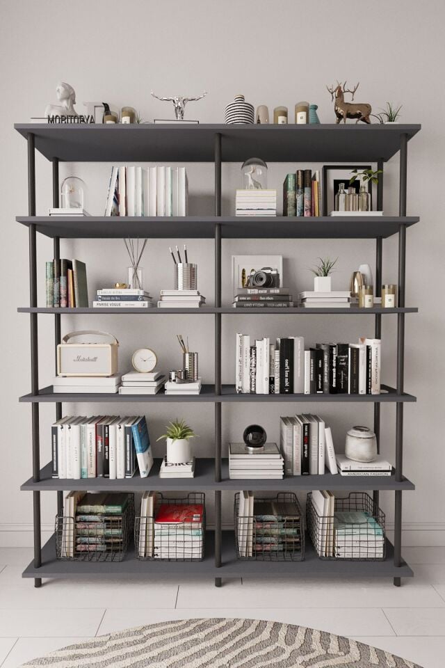 Nilamu 150 Cm Kitaplık | Organizer , Ofis , Ev , 5 Raflı Kitaplık 150x170x34 cm Antrasit