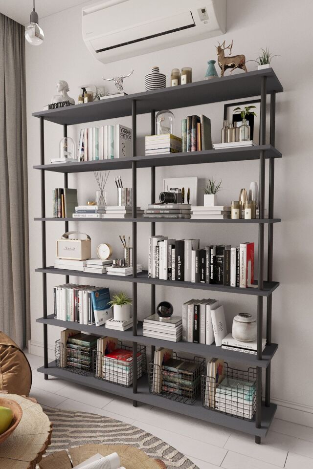 Nilamu 150 Cm Kitaplık | Organizer , Ofis , Ev , 5 Raflı Kitaplık 150x170x34 cm Antrasit