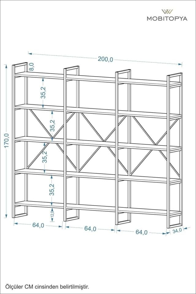 Nilamu 200 Cm Kitaplık | Metal Gövde. Açık Raflı Organizer Ve Düzenleyici Beyaz