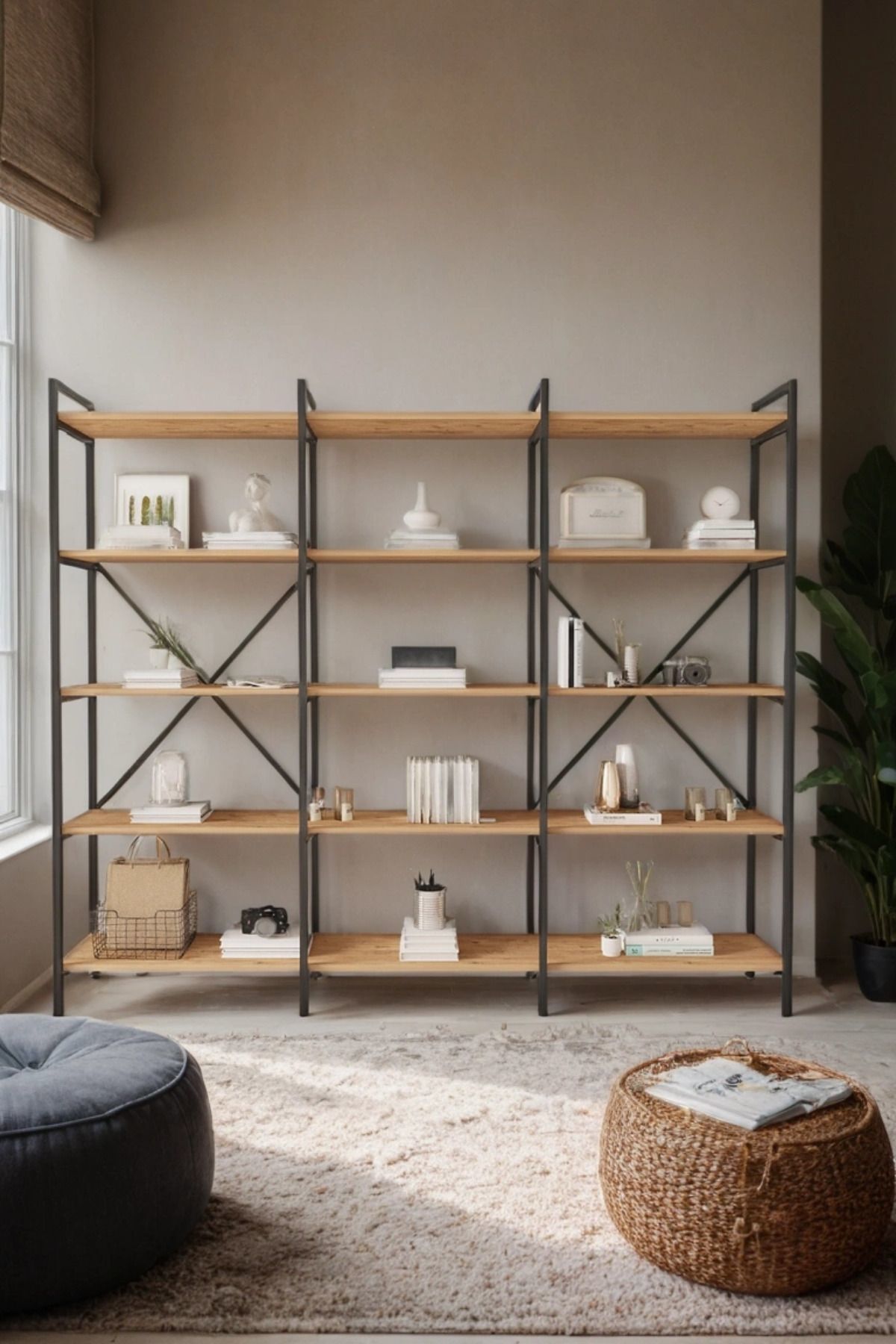 Nilamu 200 Cm Kitaplık | Metal Gövde. Açık Raflı Organizer Ve Düzenleyici Atlantik Çam