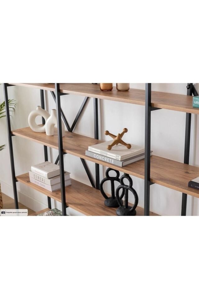 Mobitopya Nilamu 200 Cm Kitaplık | Metal Gövde. Açık Raflı Organizer Ve Düzenleyici Atlantik Çam - Siyah Demir