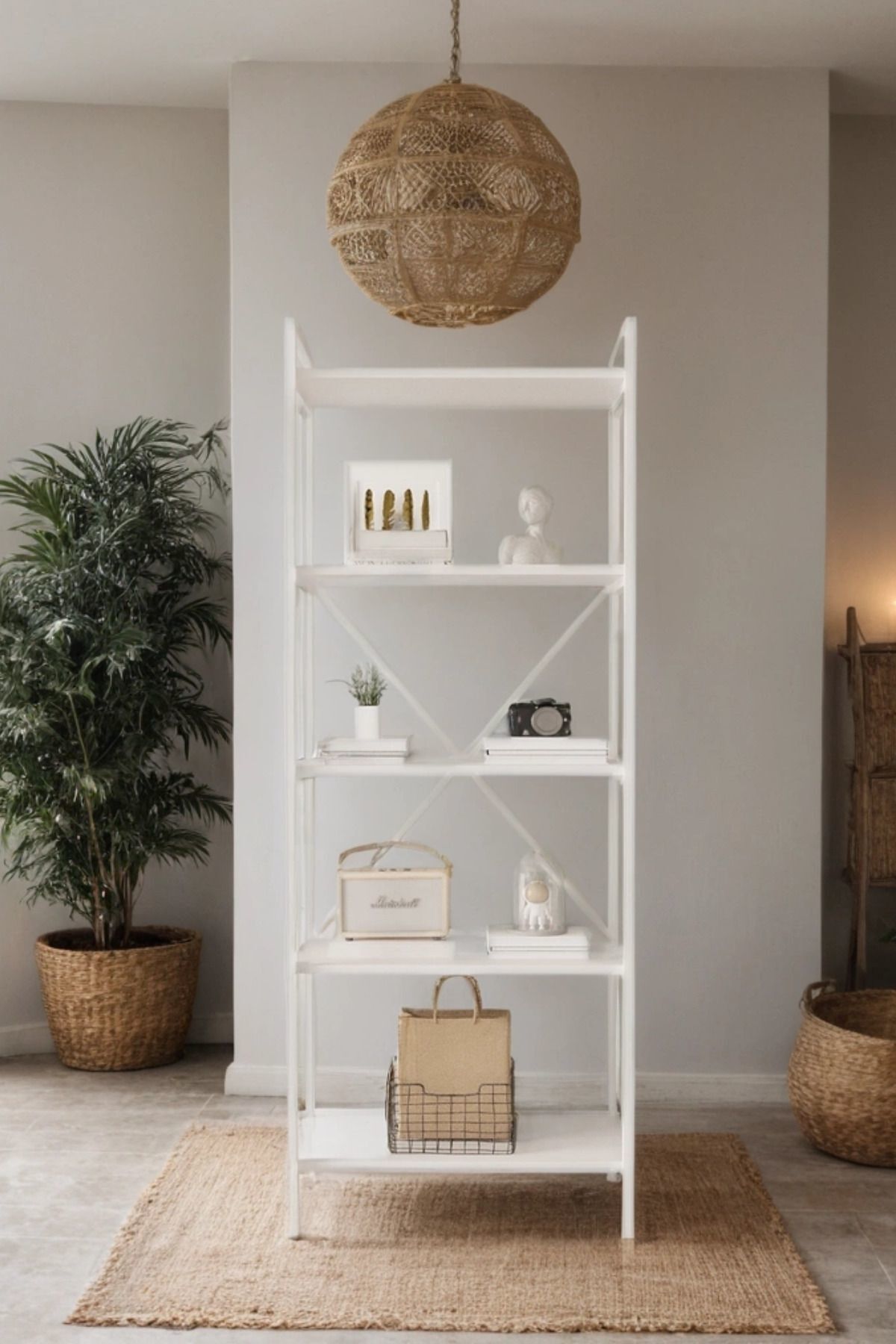 Mobitopya Nilamu 65 cm Metal Aksamlı Kitaplık | Ofis & Ev İçin Dekoratif Organizer Raf Sistemi 65x170x34 Cm Beyaz - Beyaz Demir