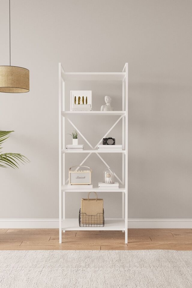 Nilamu 65 cm Metal Aksamlı Kitaplık | Ofis & Ev İçin Dekoratif Organizer Raf Sistemi 65x170x34 Cm Beyaz