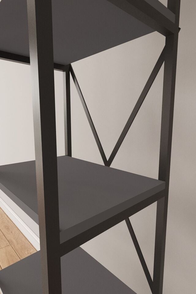 Nilamu 65 cm Metal Aksamlı Kitaplık | Ofis & Ev İçin Dekoratif Organizer Raf Sistemi 65x170x34 Cm Antrasit
