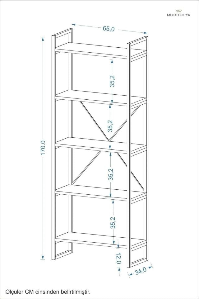 Nilamu 65 cm Metal Aksamlı Kitaplık | Ofis & Ev İçin Dekoratif Organizer Raf Sistemi 65x170x34 Cm Antrasit