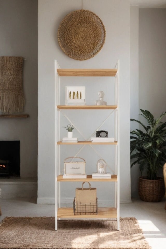 Mobitopya Nilamu 65 cm Metal Aksamlı Kitaplık | Ofis & Ev İçin Dekoratif Organizer Raf Sistemi 65x170x34 Cm Atlantik Çam - Beyaz Demir