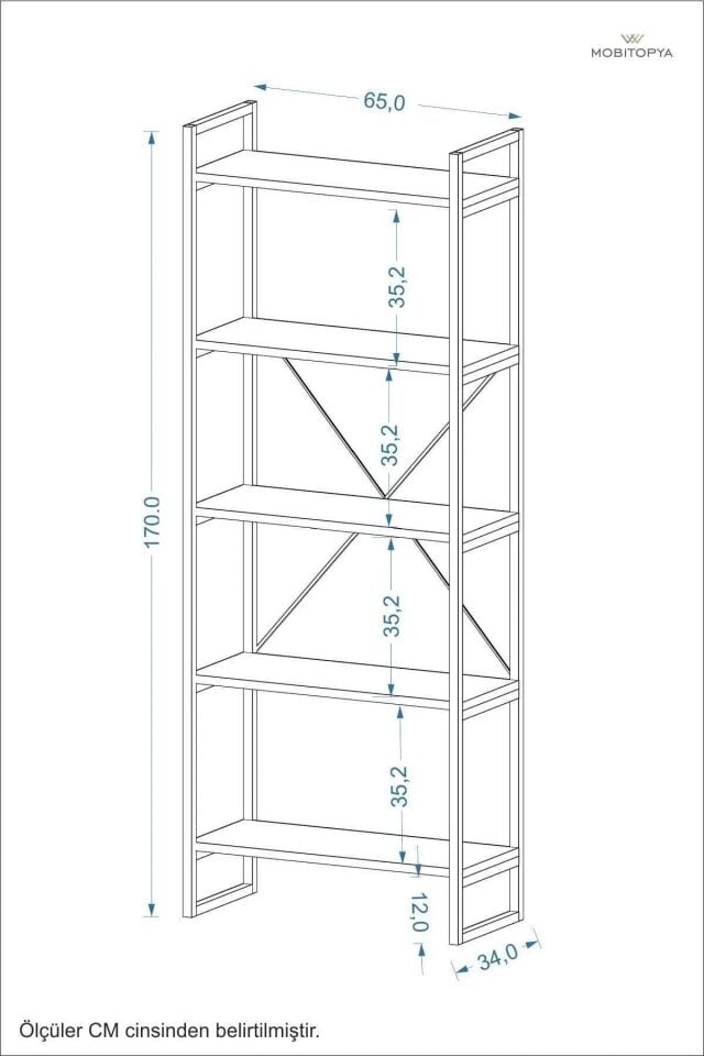 Mobitopya Nilamu 65 cm Metal Aksamlı Kitaplık | Ofis & Ev İçin Dekoratif Organizer Raf Sistemi 65x170x34 Cm Atlantik Çam - Beyaz Demir