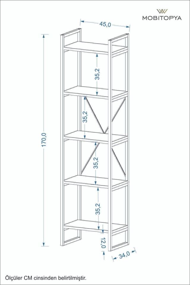 Mobitopya Nilamu 45 cm Metal Aksamlı Kitaplık | Ofis & Ev İçin Dekoratif Organizer Raf Sistemi 45x170x34 cm Antrasit - Siyah Demir