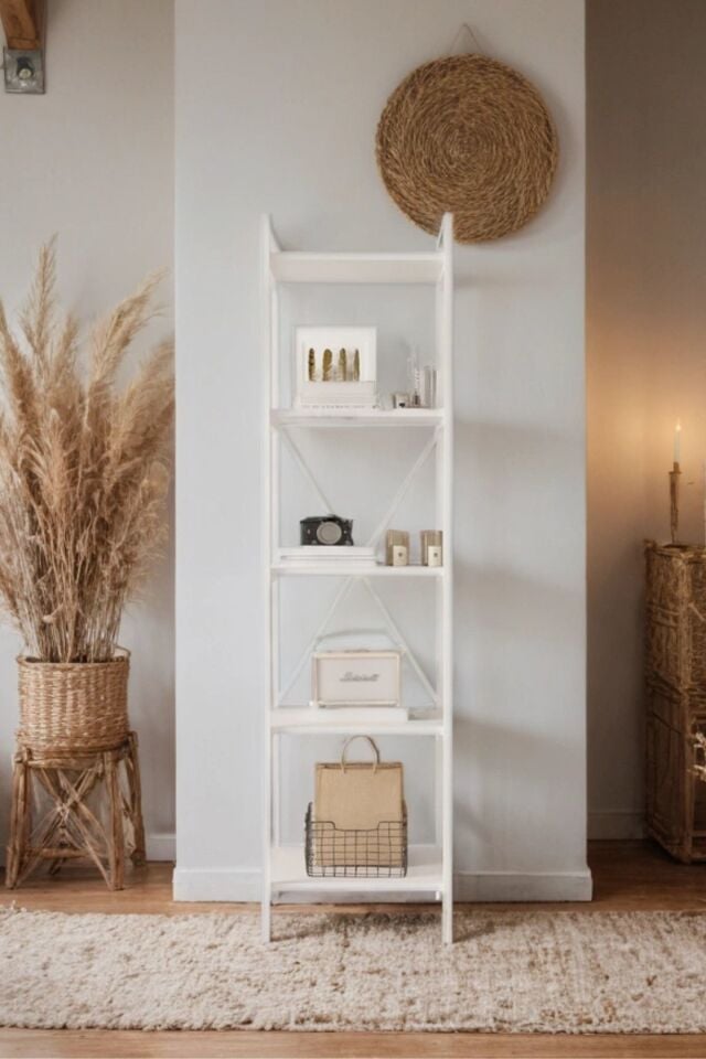 Mobitopya Nilamu 45 cm Metal Aksamlı Kitaplık | Ofis & Ev İçin Dekoratif Organizer Raf Sistemi 45x170x34 Cm Beyaz - Beyaz Demir