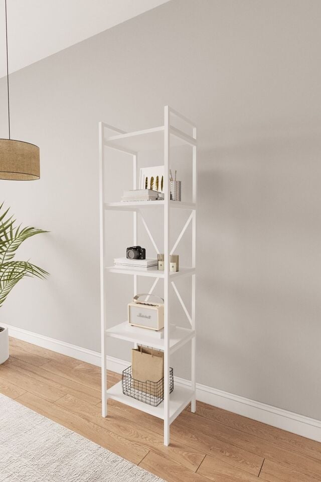 Mobitopya Nilamu 45 cm Metal Aksamlı Kitaplık | Ofis & Ev İçin Dekoratif Organizer Raf Sistemi 45x170x34 Cm Beyaz - Beyaz Demir