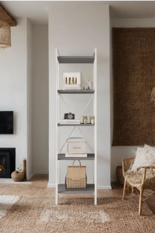 Mobitopya Nilamu 45 cm Metal Aksamlı Kitaplık | Ofis & Ev İçin Dekoratif Organizer Raf Sistemi 45x170x34 Cm Antrasit - Beyaz Demir