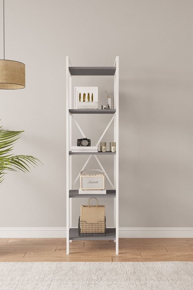 Nilamu 45 cm Metal Aksamlı Kitaplık | Ofis & Ev İçin Dekoratif Organizer Raf Sistemi 45x170x34 Cm Antrasit