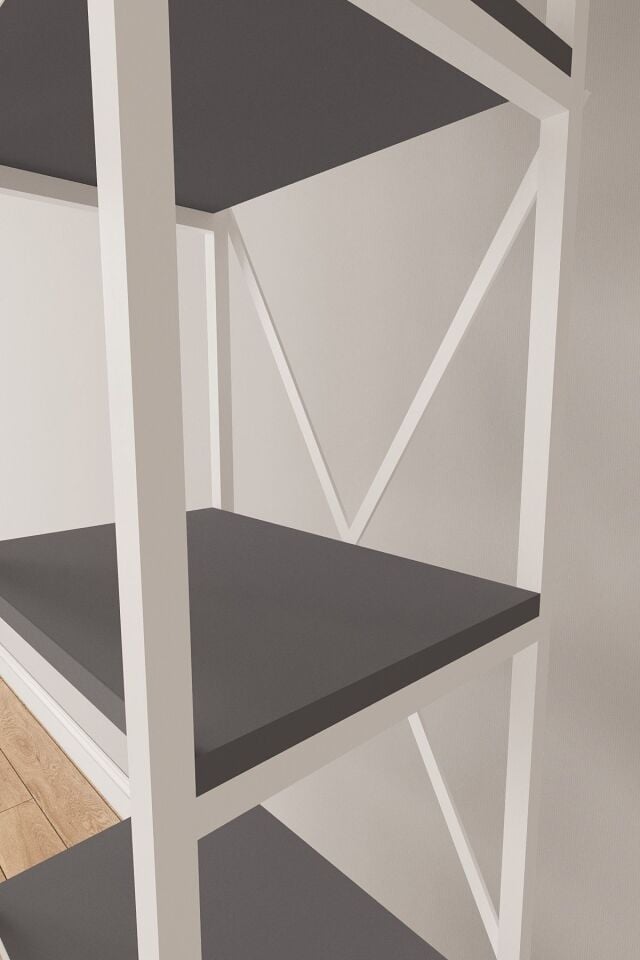 Mobitopya Nilamu 45 cm Metal Aksamlı Kitaplık | Ofis & Ev İçin Dekoratif Organizer Raf Sistemi 45x170x34 Cm Antrasit - Beyaz Demir