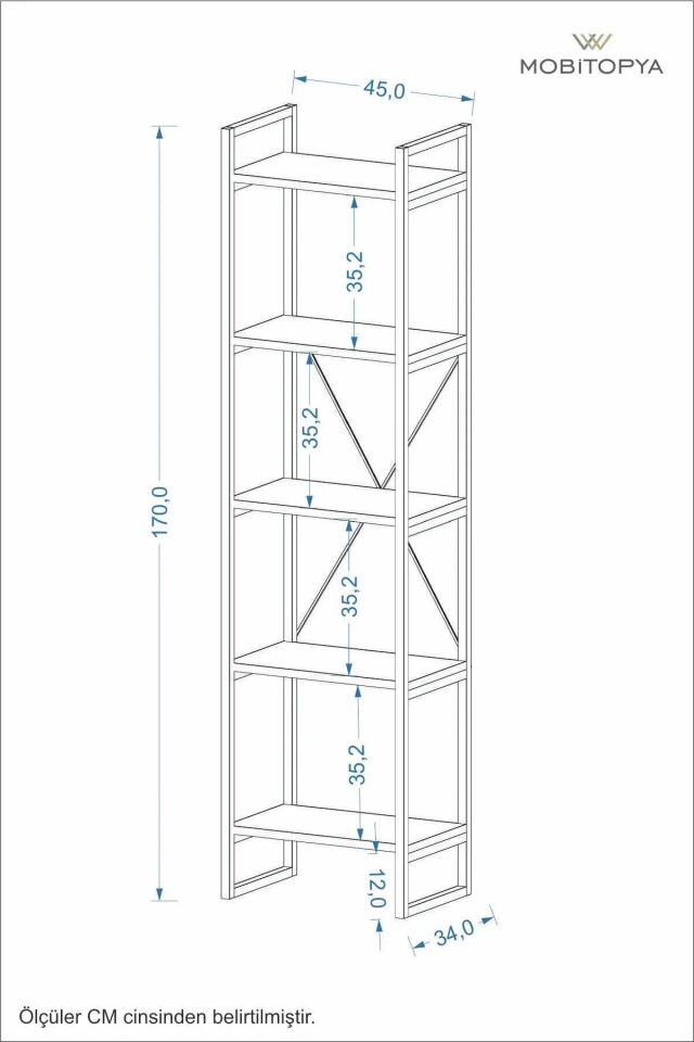 Mobitopya Nilamu 45 cm Metal Aksamlı Kitaplık | Ofis & Ev İçin Dekoratif Organizer Raf Sistemi 45x170x34 Cm Antrasit - Beyaz Demir