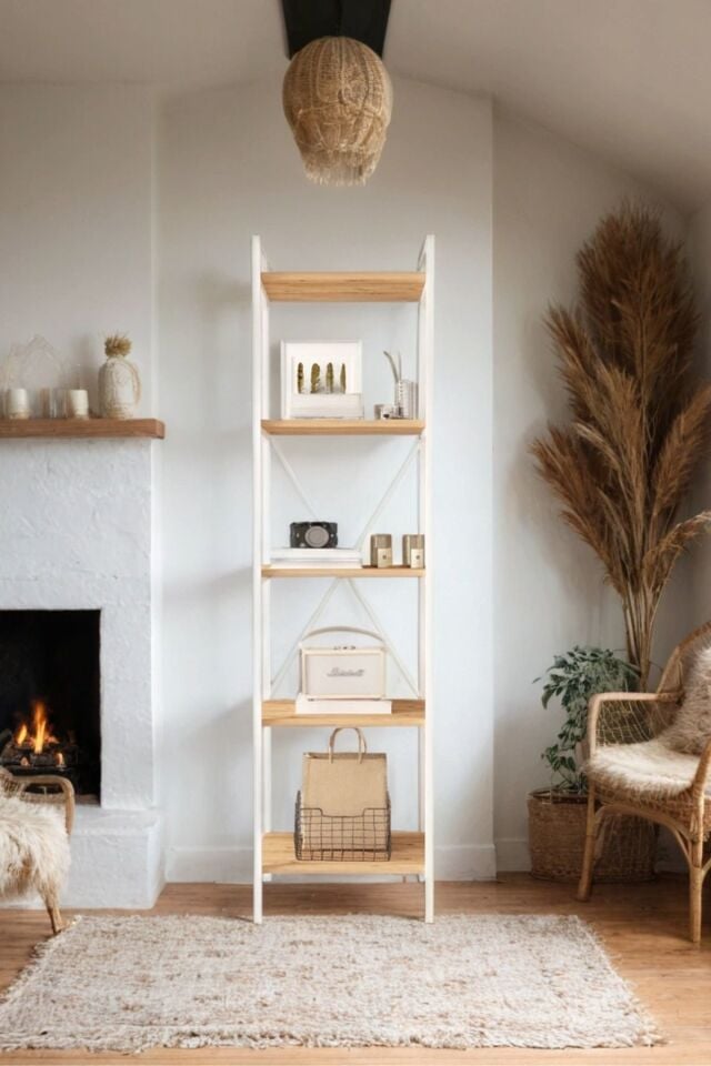 Nilamu 45 cm Metal Aksamlı Kitaplık | Ofis & Ev İçin Dekoratif Organizer Raf Sistemi 45x170x34 Cm Atlantik Çam