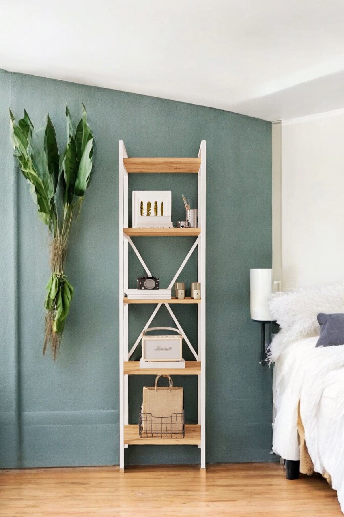 Nilamu 45 cm Metal Aksamlı Kitaplık | Ofis & Ev İçin Dekoratif Organizer Raf Sistemi 45x170x34 Cm Atlantik Çam