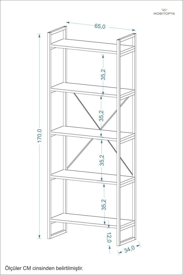 Nilamu 65 cm Metal Aksamlı Kitaplık | Ofis & Ev İçin Dekoratif Organizer Raf Sistemi Antrasit