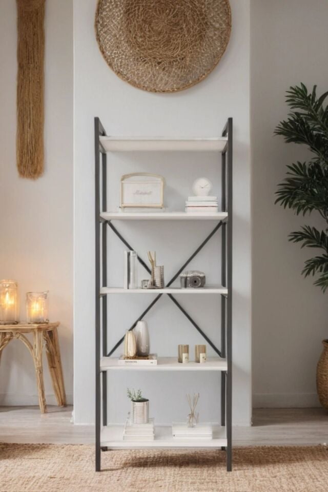 Nilamu 65 cm Metal Aksamlı Kitaplık | Ofis & Ev İçin Dekoratif Organizer Raf Sistemi Beyaz
