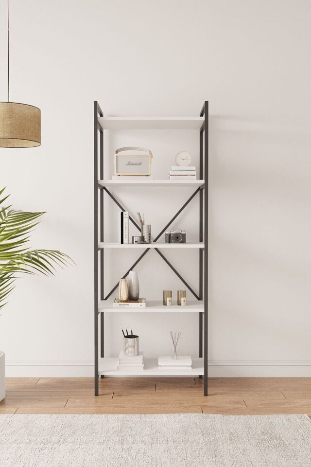 Mobitopya Nilamu 65 cm Metal Aksamlı Kitaplık | Ofis & Ev İçin Dekoratif Organizer Raf Sistemi Beyaz - Siyah Demir