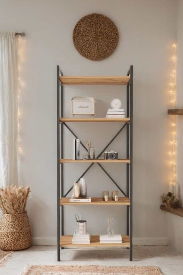 Mobitopya Nilamu 65 cm Metal Aksamlı Kitaplık | Ofis & Ev İçin Dekoratif Organizer Raf Sistemi Atlantik Çam - Siyah Demir