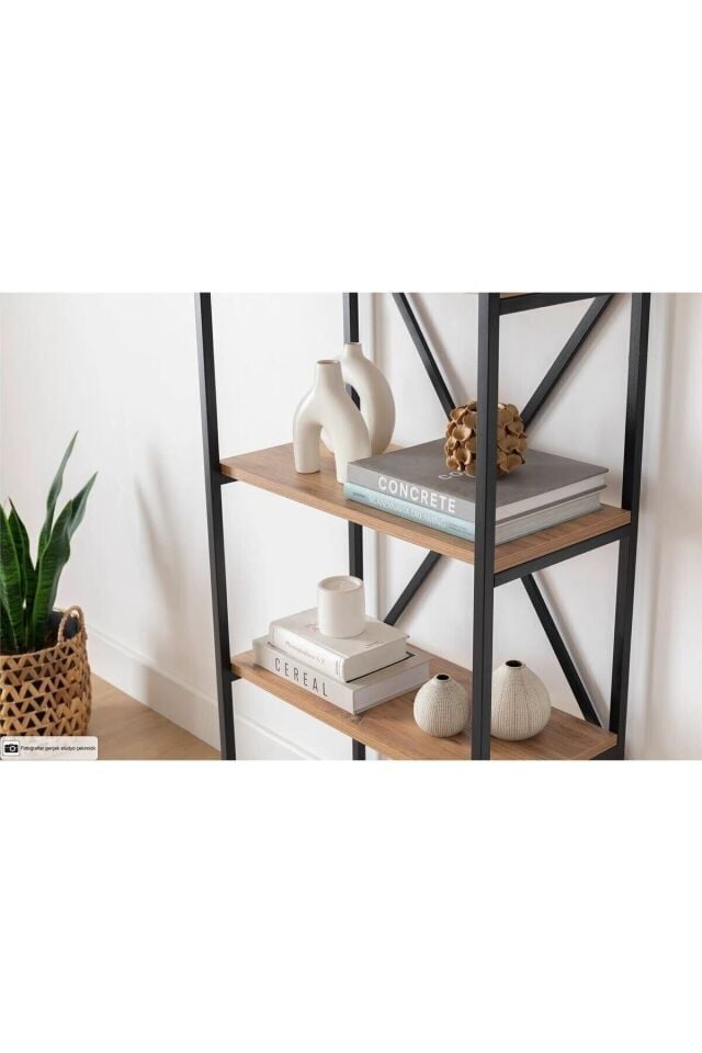 Mobitopya Nilamu 65 cm Metal Aksamlı Kitaplık | Ofis & Ev İçin Dekoratif Organizer Raf Sistemi Atlantik Çam - Siyah Demir