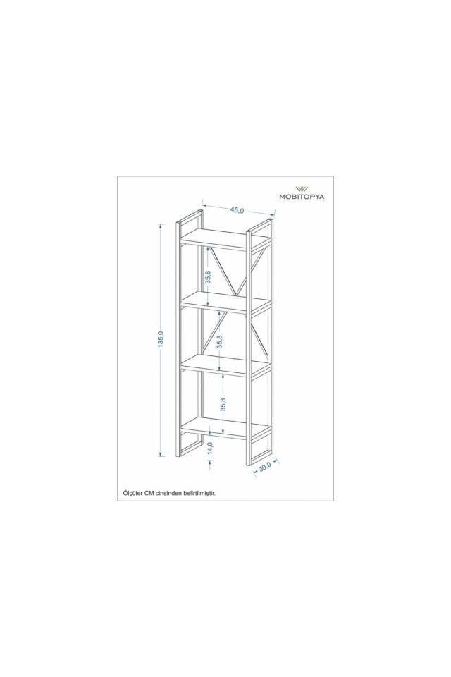 Mobitopya Nilamu Saksılık | 4 Raflı Metal Aksamlı Organizer | Ofis Ev Dekoratif 45×135×30 Cm Beyaz - Siyah Demir