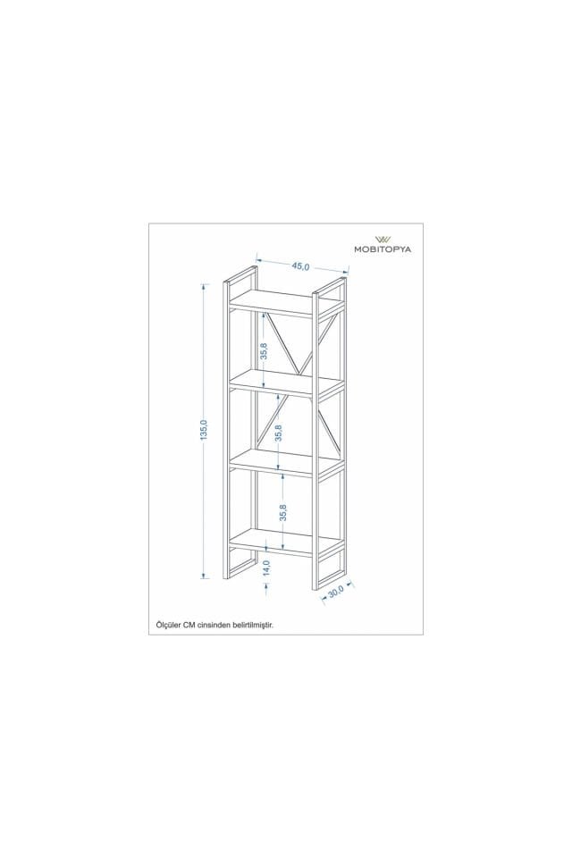 Mobitopya Nilamu Saksılık | 4 Raflı Metal Aksamlı Organizer | Ofis Ev Dekoratif 45×135×30 Cm Beyaz - Beyaz Demir