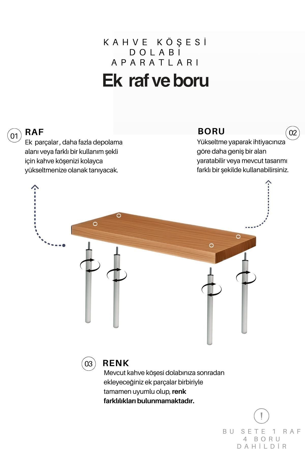 EK 1 RAF VE 4 BORU Çam Raf Beyaz Ayak