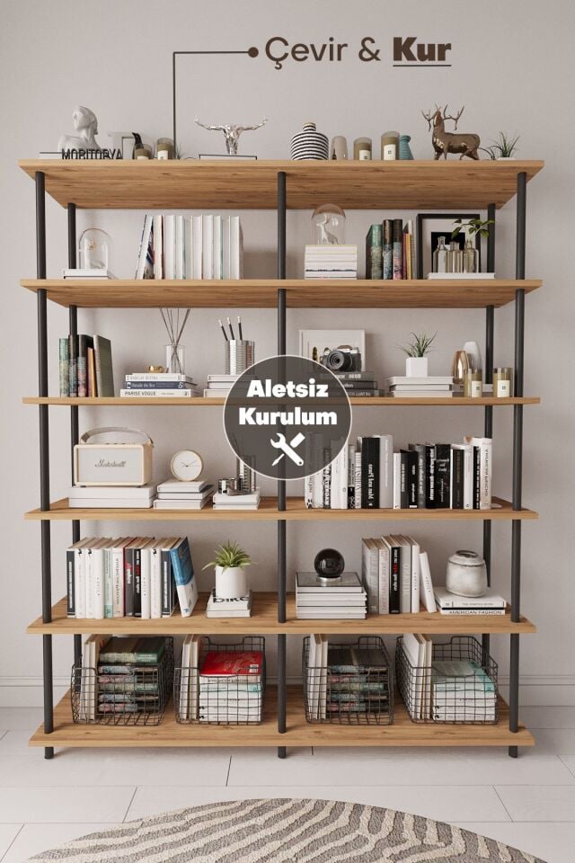 Mobitopya Çevir Kur 150 cm  Kitaplık | Modern, Fonksiyonel, Estetik Atlantik Çam