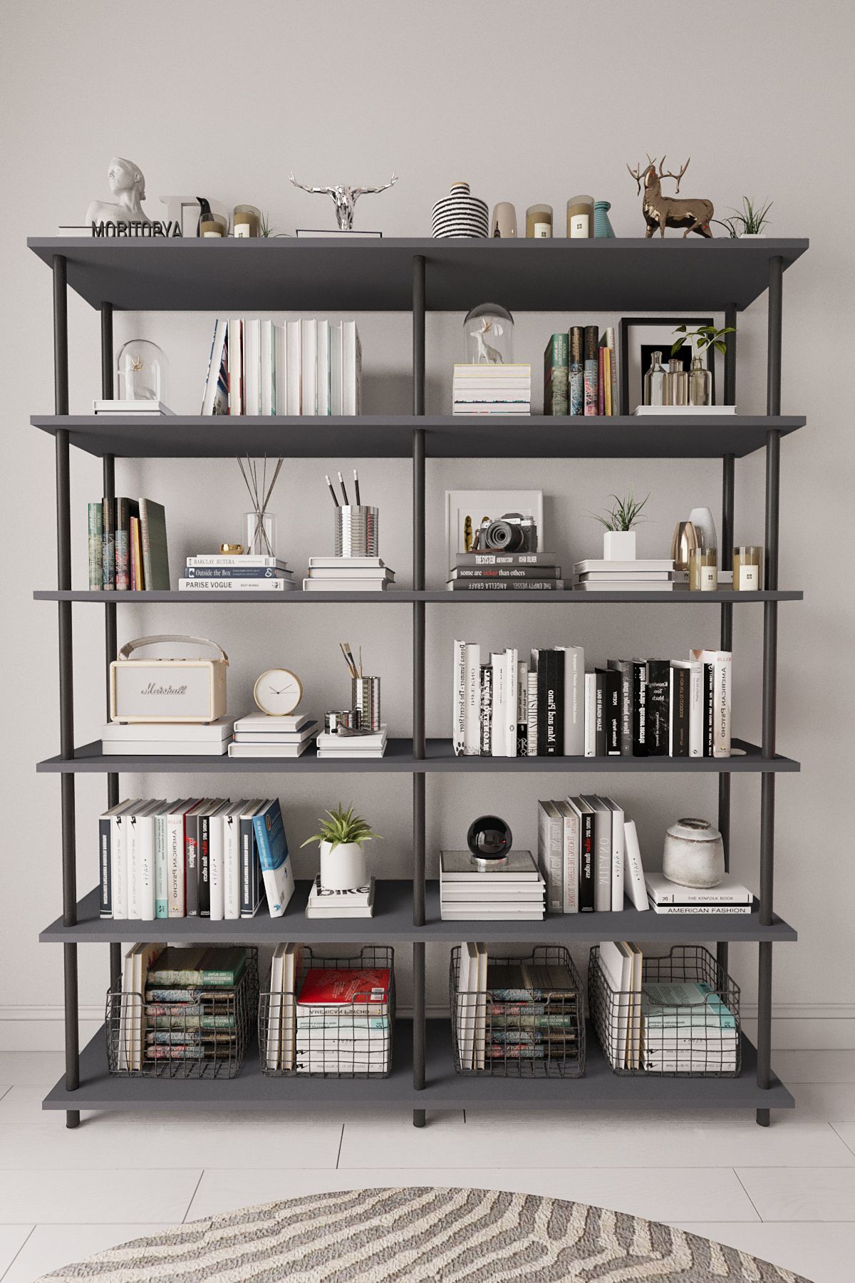 Mobitopya Çevir Kur 150 cm  Kitaplık | Modern, Fonksiyonel, Estetik Antrasit