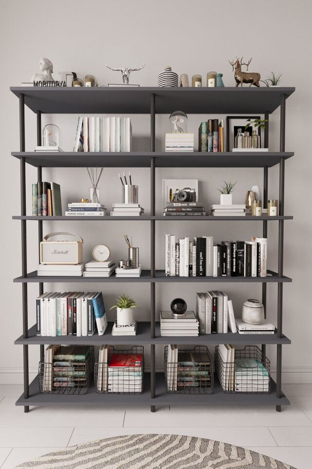 Mobitopya Çevir Kur 150 cm  Kitaplık | Modern, Fonksiyonel, Estetik Antrasit