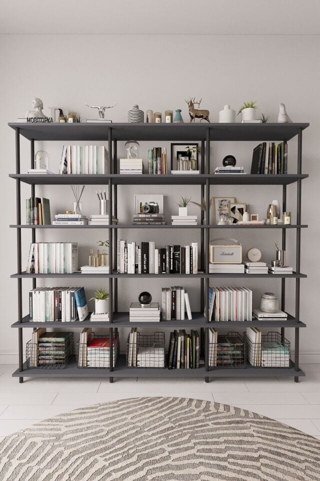 Mobitopya Çevir Kur 200 cm  Kitaplık | Modern, Fonksiyonel, Estetik Antrasit