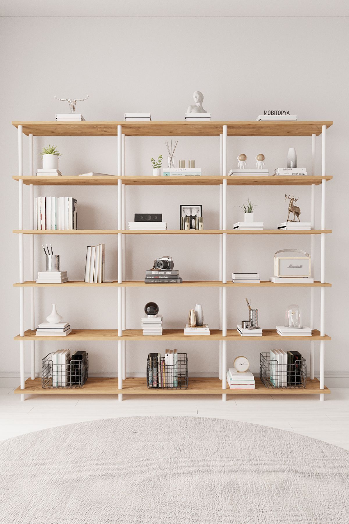 Mobitopya Çevir Kur 200 cm  Kitaplık | Modern, Fonksiyonel, Estetik Atlantik Çam - Beyaz Demir