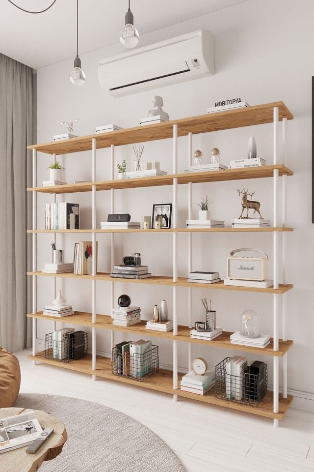 Mobitopya Çevir Kur 200 cm  Kitaplık | Modern, Fonksiyonel, Estetik Atlantik Çam - Beyaz Demir