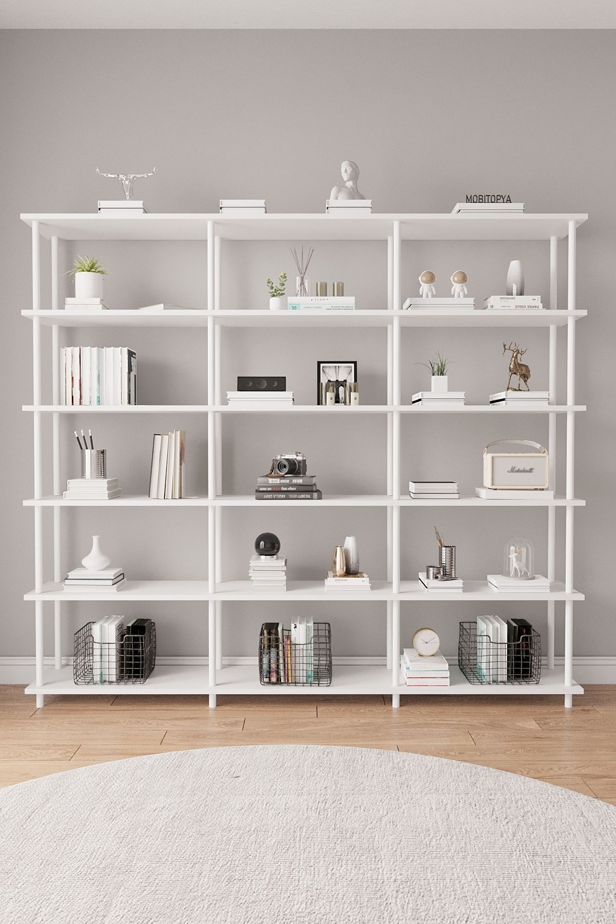 Mobitopya Çevir Kur 200 cm  Kitaplık | Modern, Fonksiyonel, Estetik Beyaz - Beyaz Demir