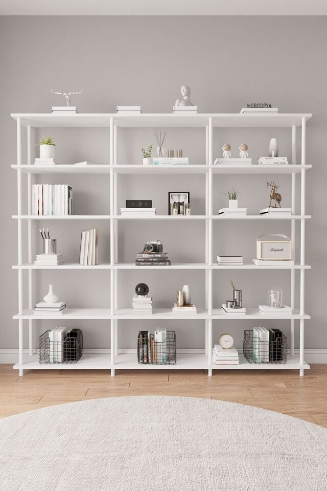 Mobitopya Çevir Kur 200 cm  Kitaplık | Modern, Fonksiyonel, Estetik Beyaz - Beyaz Demir